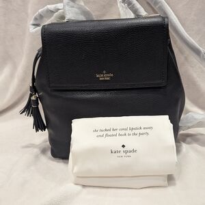 Kate Spade Black Leather Backpack with Tassel